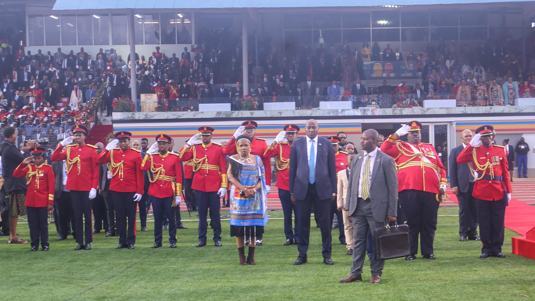 Emazinyane were clad in full military gear as seen here during the singing of the national anthem as His Majesty the King was about to depart. (Pics: Joseph Zulu)